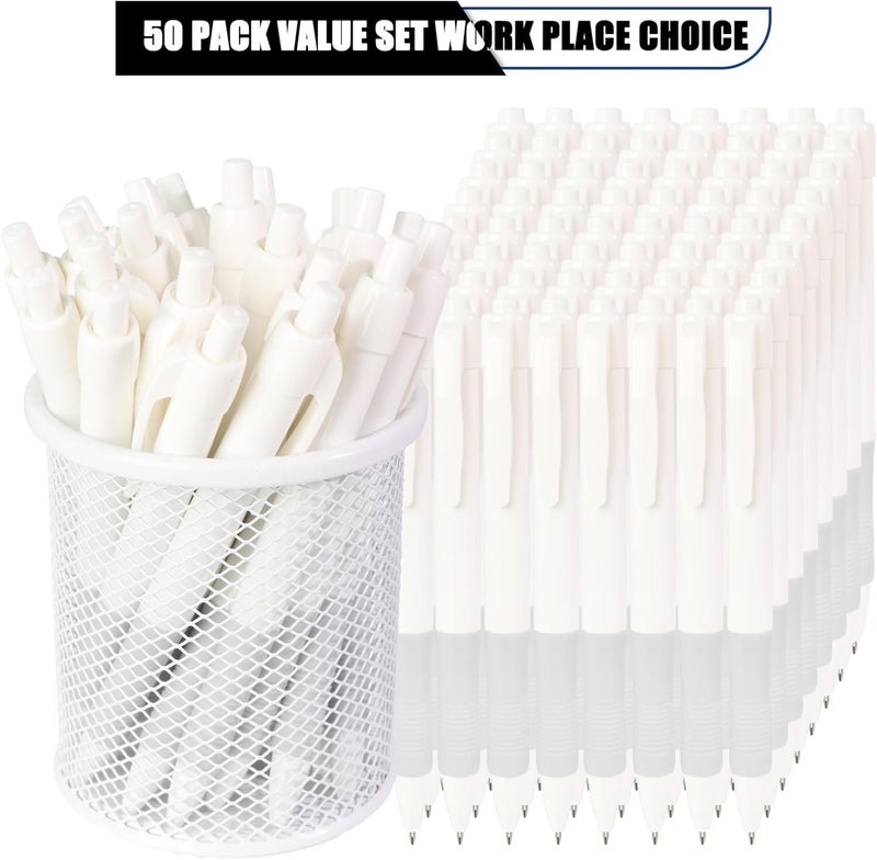 deegtran Pens Bulk, 50 Pack No Bleed White Barrel Black Ink Click Pens with Soft Grip, Wholesale Retractable Ballpoint Pens for Office School, Medium Point Smooth 1.0MM - Image 2